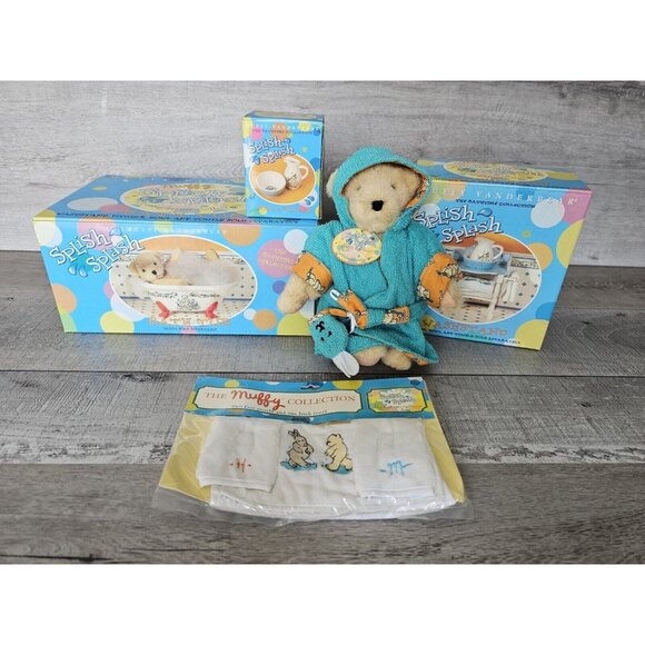 Muffy Splish Splash Porcelain Bath Tub Robe Outfit & Bear Bath Time Lot New Rare - Picture 1 of 10